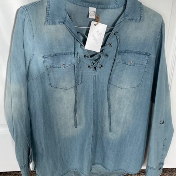 Denim lace up top - Medium - Picture 4 of 7